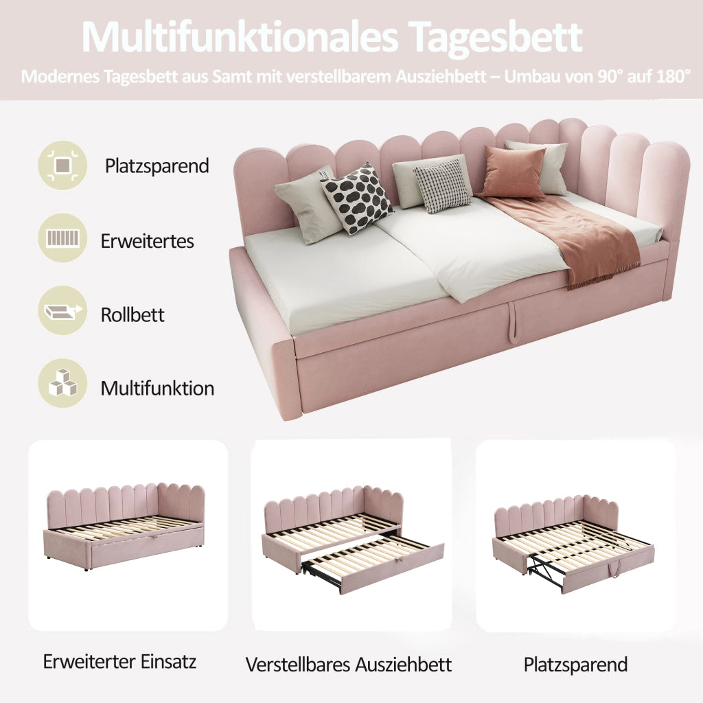 LETTO Divano a L estraibile 90x200/180x200 cm imbottito rosa
