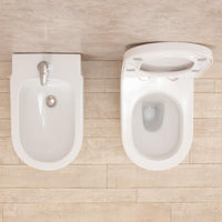 Coppia di Sanitari WC e Bidet  a Terra Filo Muro in Ceramica Bianchi