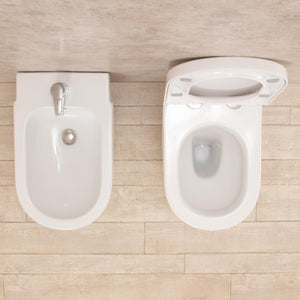 Coppia di Sanitari WC e Bidet  a Terra Filo Muro in Ceramica Bianchi