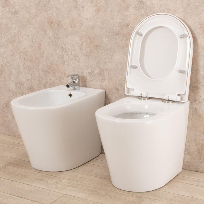 Coppia di Sanitari WC e Bidet  a Terra Filo Muro in Ceramica Bianchi