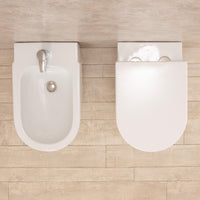 Coppia di Sanitari WC e Bidet  a Terra Filo Muro in Ceramica Bianchi