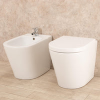 Coppia di Sanitari WC e Bidet  a Terra Filo Muro in Ceramica Bianchi