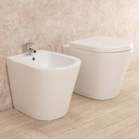 Coppia di Sanitari WC e Bidet  a Terra Filo Muro in Ceramica Bianchi