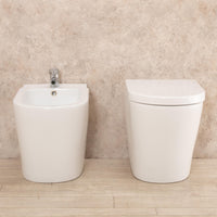 Coppia di Sanitari WC e Bidet  a Terra Filo Muro in Ceramica Bianchi