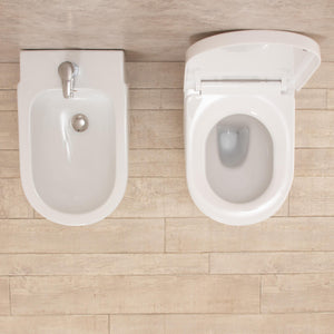 Coppia di Sanitari WC e Bidet  a Terra Filo Muro in Ceramica Bianchi
