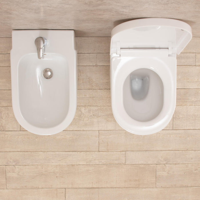 Coppia di Sanitari WC e Bidet  a Terra Filo Muro in Ceramica Bianchi