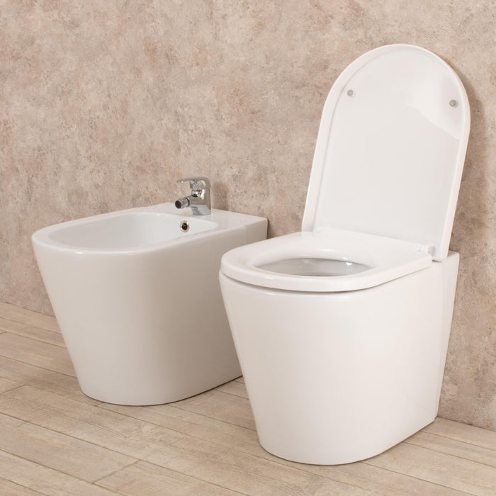 Coppia di Sanitari WC e Bidet  a Terra Filo Muro in Ceramica Bianchi