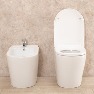 Coppia di Sanitari WC e Bidet  a Terra Filo Muro in Ceramica Bianchi