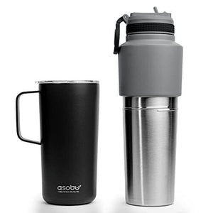 Asobu Twin Pack Bottiglia con Tazza Nero 0.9 Litri  0.6 Litri