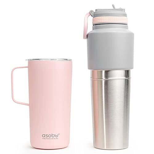 Asobu Twin Pack Bottiglia con Tazza Rosa 0.9 Litri  0.6 Litri