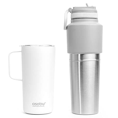 Asobu Twin Pack Bottiglia con Tazza Bianco 0.9 Litri  0.6 Litri