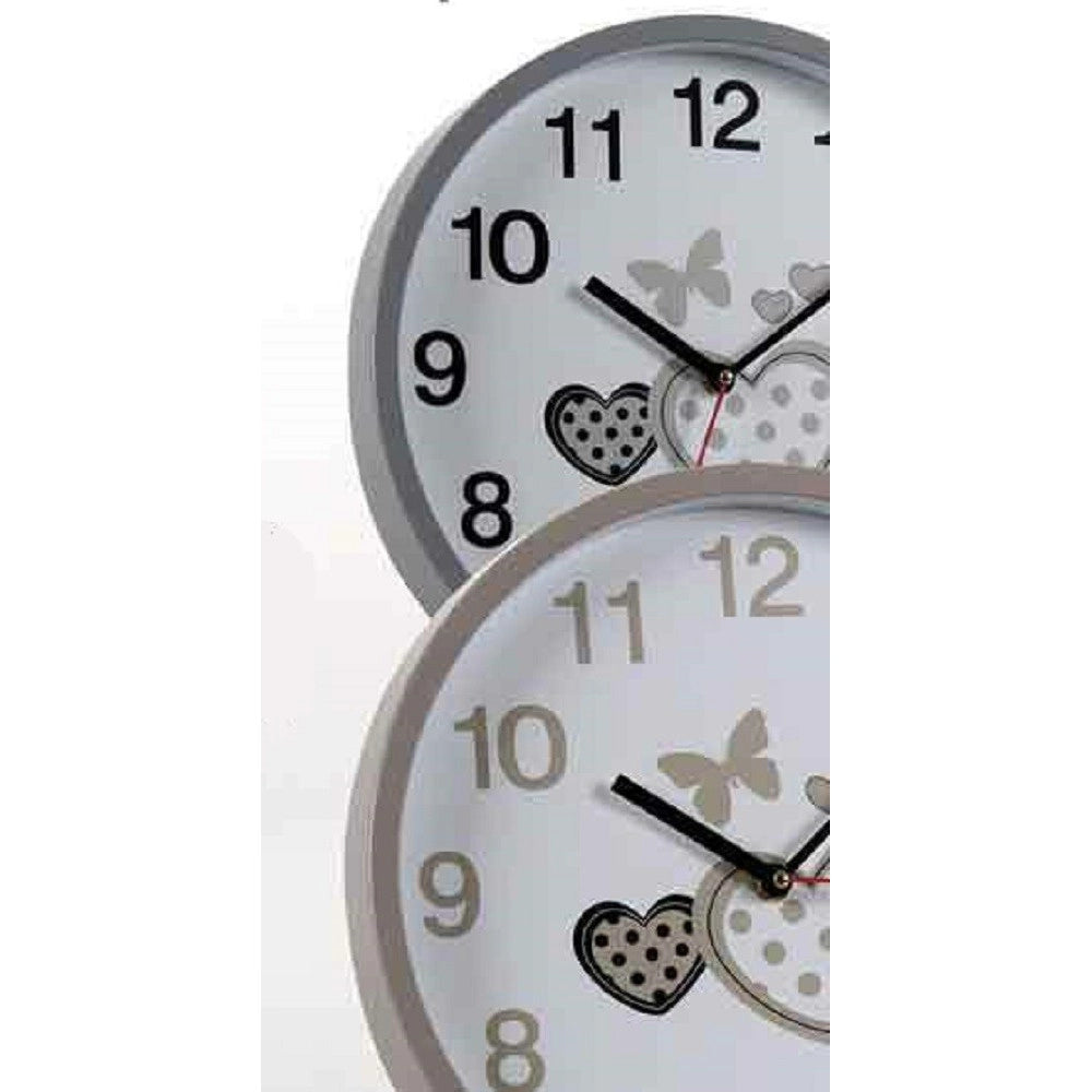 Trade Shop - Orologio 31x5 Cm Parete Cuori Farfalle Classico Moderno Tondo Silenzioso 681288 -