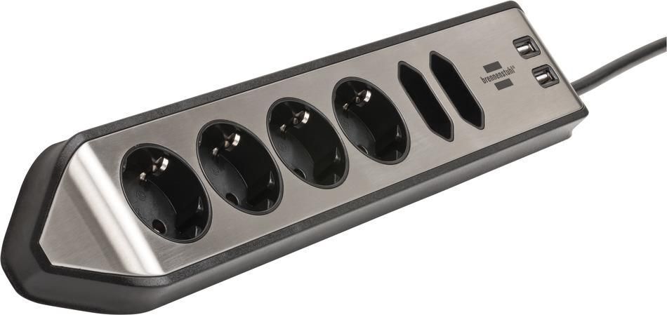 Brennenstuhl 1153590610 prolunghe e multiple 2 m 6 presa(e) AC Interno Nero, Argento
