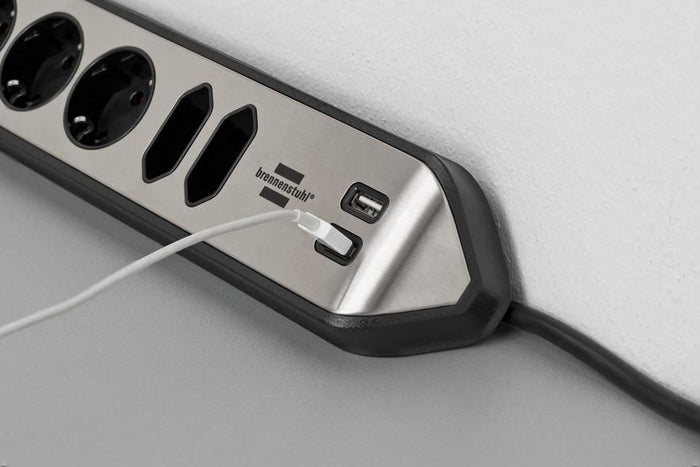 Brennenstuhl 1153590610 prolunghe e multiple 2 m 6 presa(e) AC Interno Nero, Argento