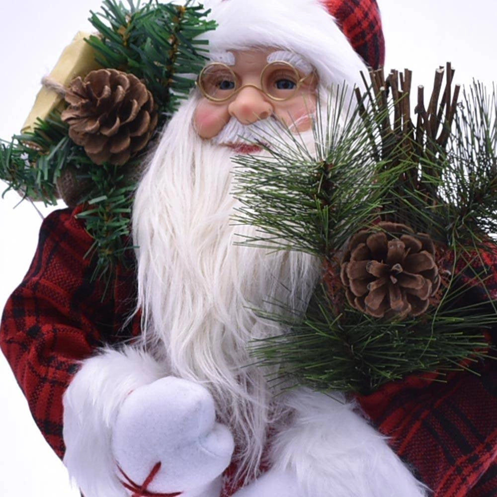 Trade Shop - Babbo Natale Elegante 100cm In Plastica Vestiti In Tessuto Decorazione Natalizia -