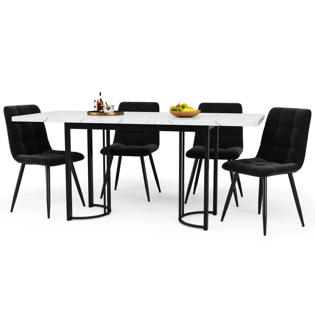 Tavolo da pranzo allungabile con 4 sedie, in MDF metallo e velluto, per cucina e sala da pranzo, 140 × 80 cm