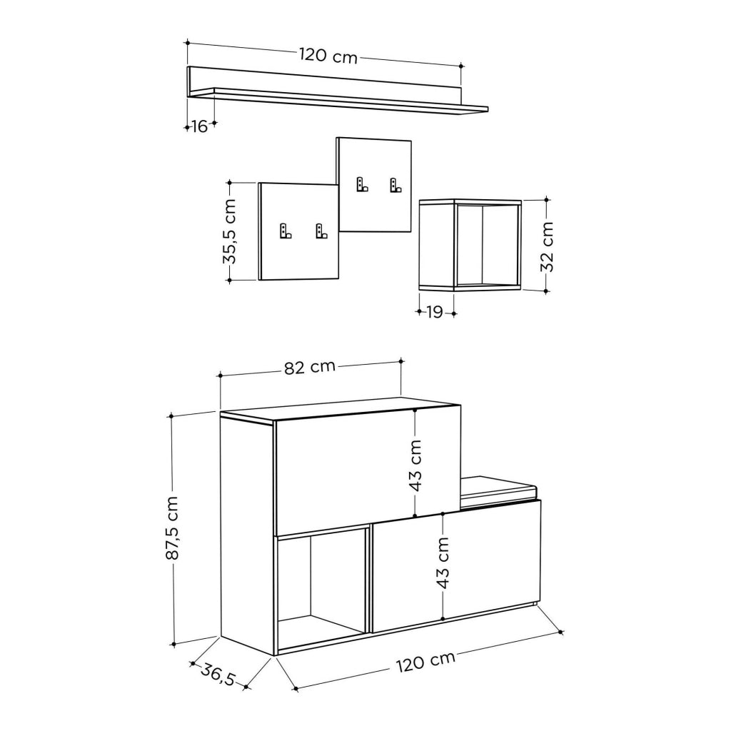 Lariana, Mobile da Ingresso 8 Paia, 120x17x76h cm Bianco