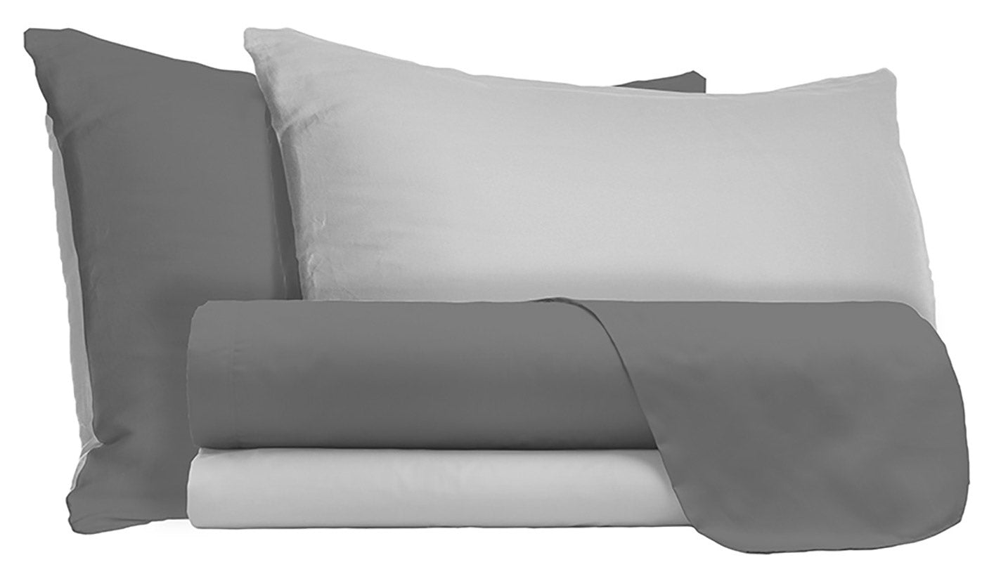 Set Lenzuola Sopra Sotto e Federe Doubleface Grigio Chiaro/Fumo 1 Piazza e Mezzo