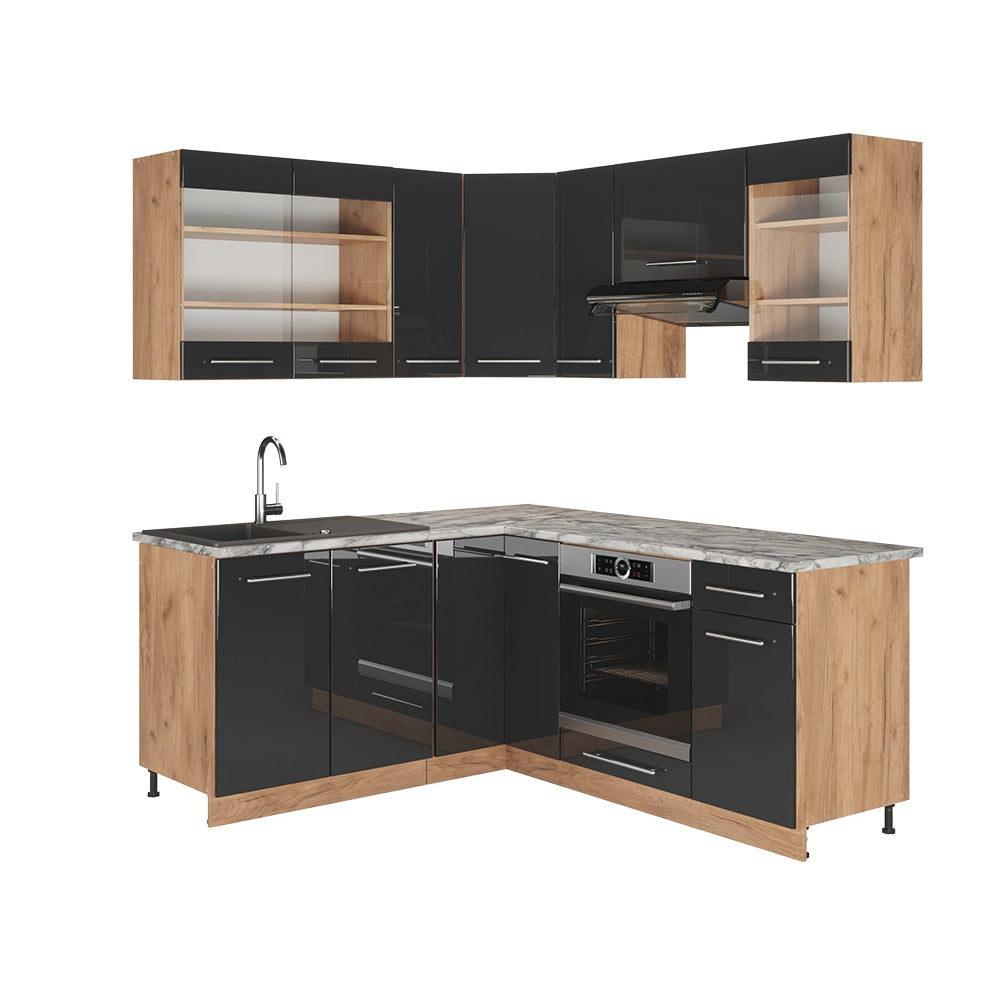 Cucina angolare completa Fame-Line Antracite lucido/Rovere dorato 190 x 60 cm, PL Marmo Vicco
