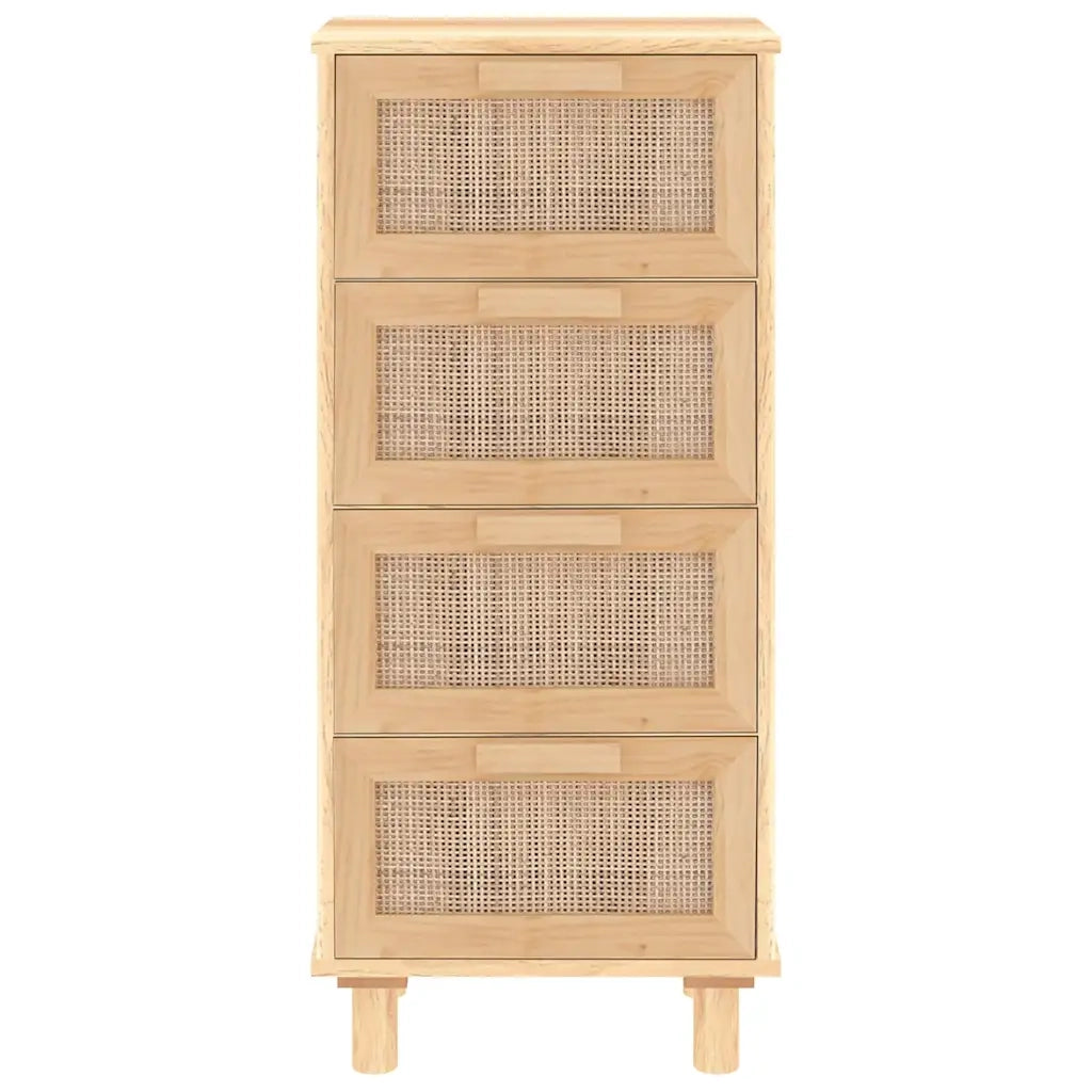 Credenza Marrone 40x30x90cm Legno Massello Pino Rattan Naturale cod mxl 12476