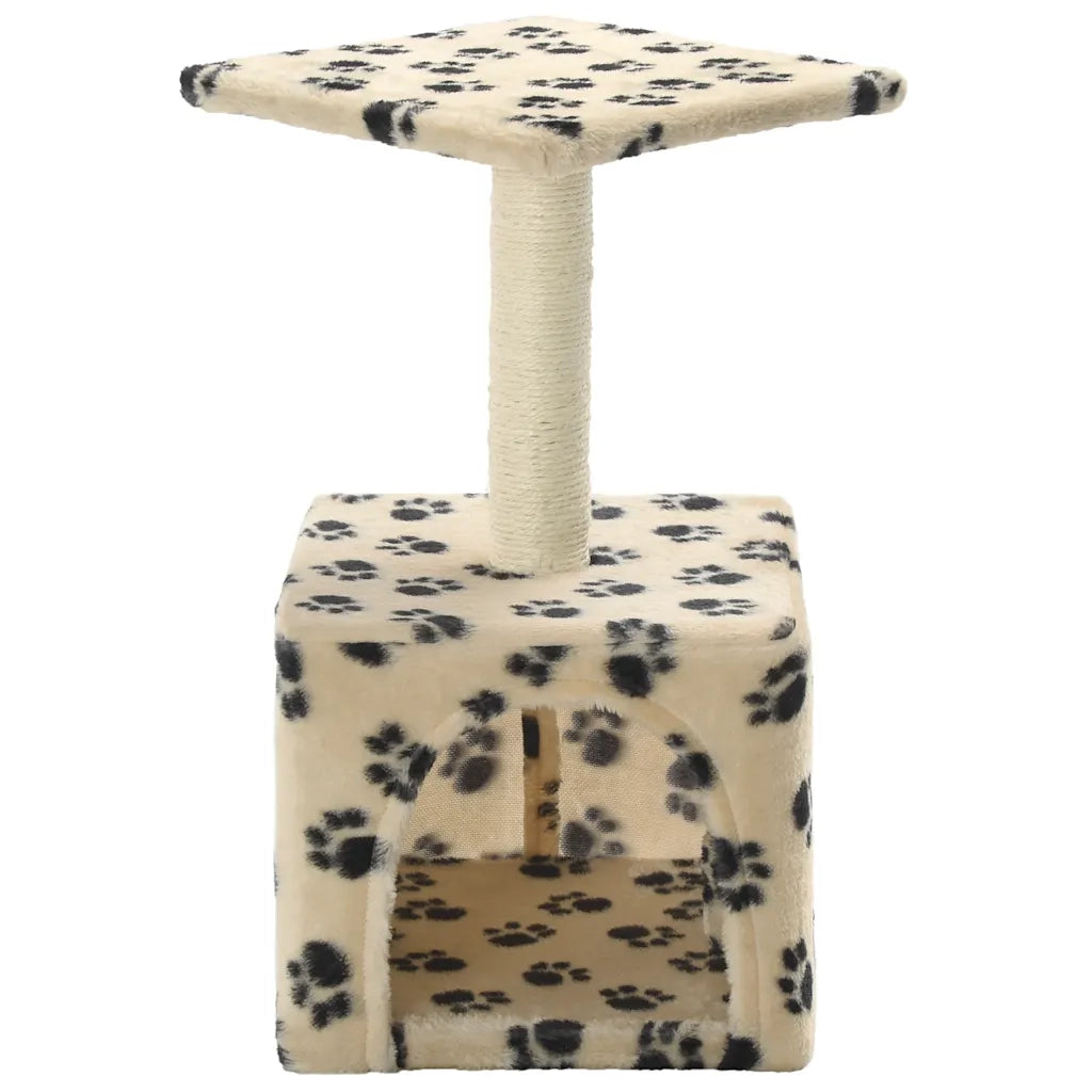 Albero per Gatti e Tiragraffi Sisal 55 cm Zampe Stampate Beige CFW9815007