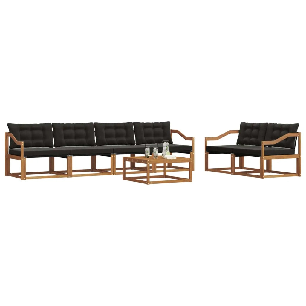 Set di divani da esterno con cuscino 7 pcs Naturale e Nero
