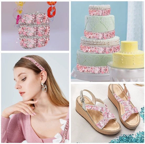 Fissaggio Lint 1m - 20mm Larghezza - Decorazione con Pizzo Artificiale - Adesivo a Nastro con Acciaio - Per Decorazioni DIY - Strass con Resina - Nastro Strass