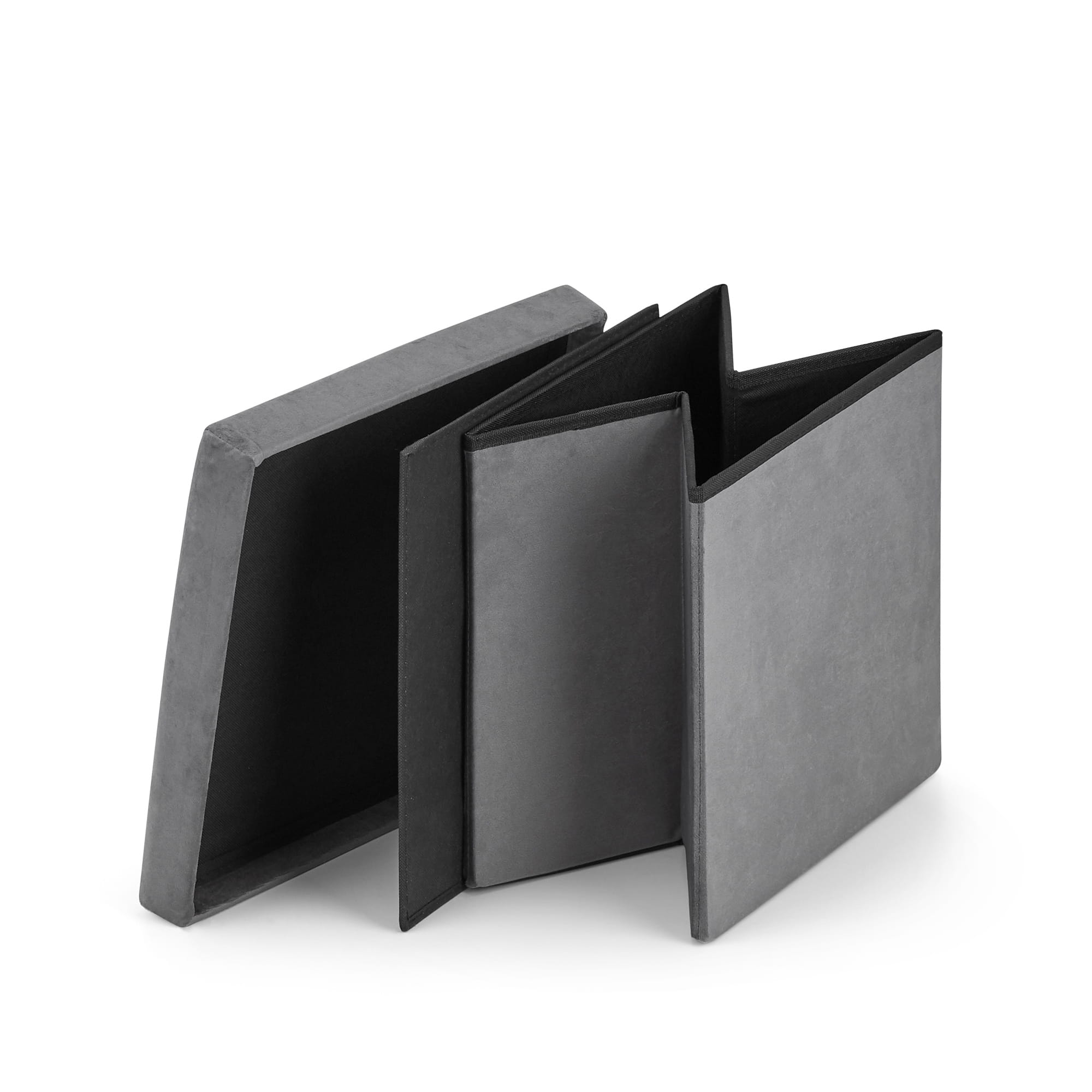 Pouf pieghevole VALORA L - Seduta contenitore in velluto grigio x8