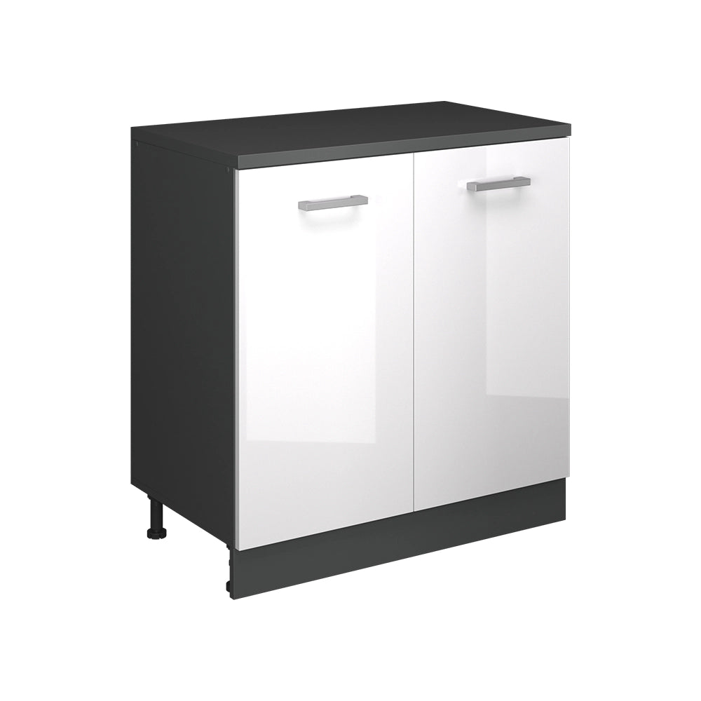 Mobile cucina sottotetto R-Line Bianco lucido/Antracite 80 cm senza inclinazione con 2 ante Vicco