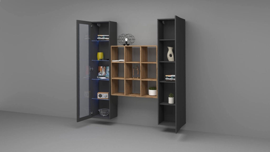 Madia Firmino, Credenza 14 Ripiani Made in Italy, 30x40x180h cm Nero Antracite