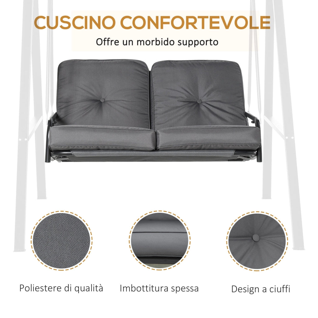 Dondolo da Giardino 2 Posti 144x117x173 cm con Tettuccio Regolabile e Cuscini in Acciaio e Poliestere Grigio