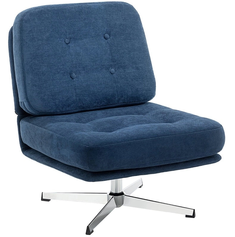 Poltrona girevole imbottita in ciniglia blu con seduta larga