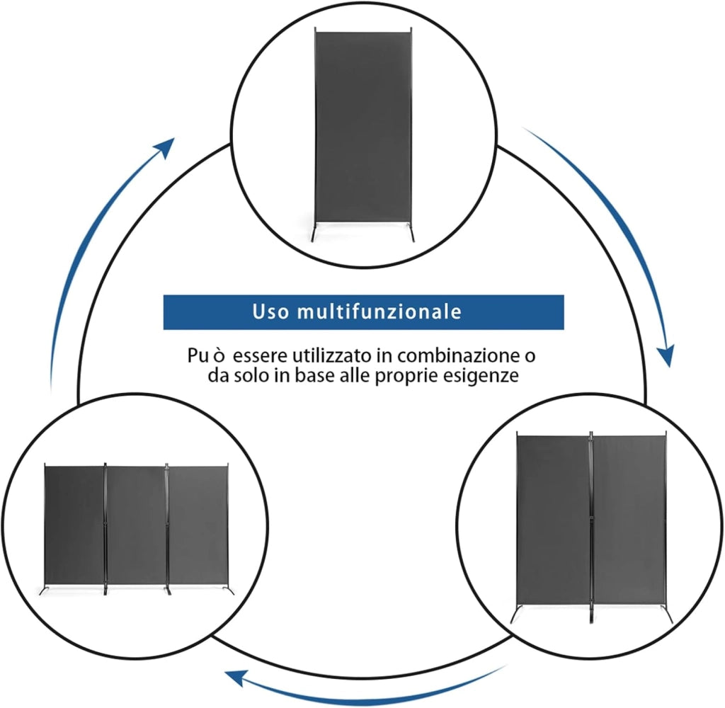 Separé Divisorio Interno 3/4/6 Ante, Paravento da Esterno ed Interno con Piedini, Pannelli Divisori per Ufficio, Salotto e Camera da Letto