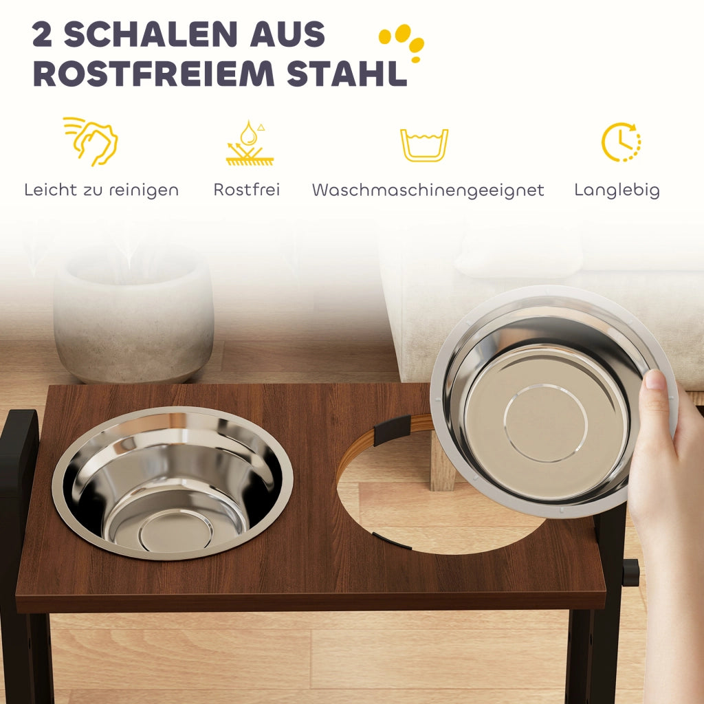 Ciotola per Cane Regolabile in Altezza ¨C Zephmum ¨C 2x1.2L Acciaio Inox Marrone