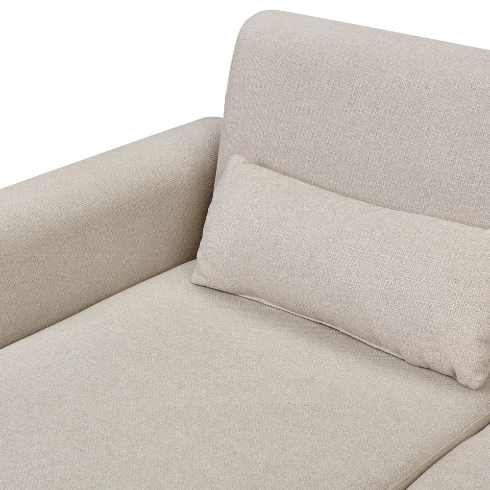 Divano letto ad angolo Rivestimento beige chiaro in tessuto poliestere Gambe in legno chiaro Cuscini Design moderno