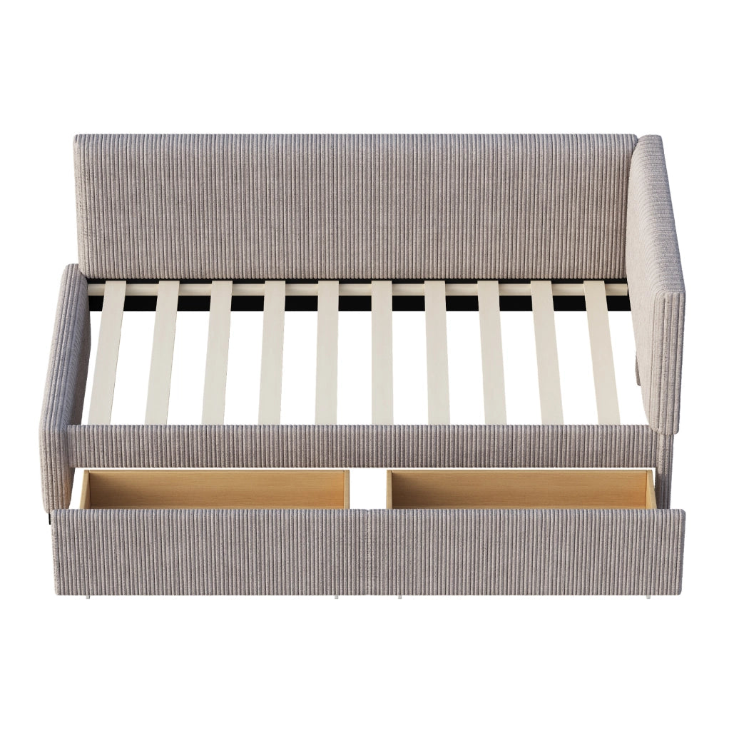 Divano letto 90x200 cm con 2 cassetti; rete a doghe; velluto grigio