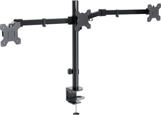 Supporto per 3 Monitor - LED LCD - 13-24 pollici - Standard di Scrivania - Rotativo 180° - Girevole 360° - Regolabile in altezza - Fino a 10kg per Monitor - VESA 75/100 - Nero