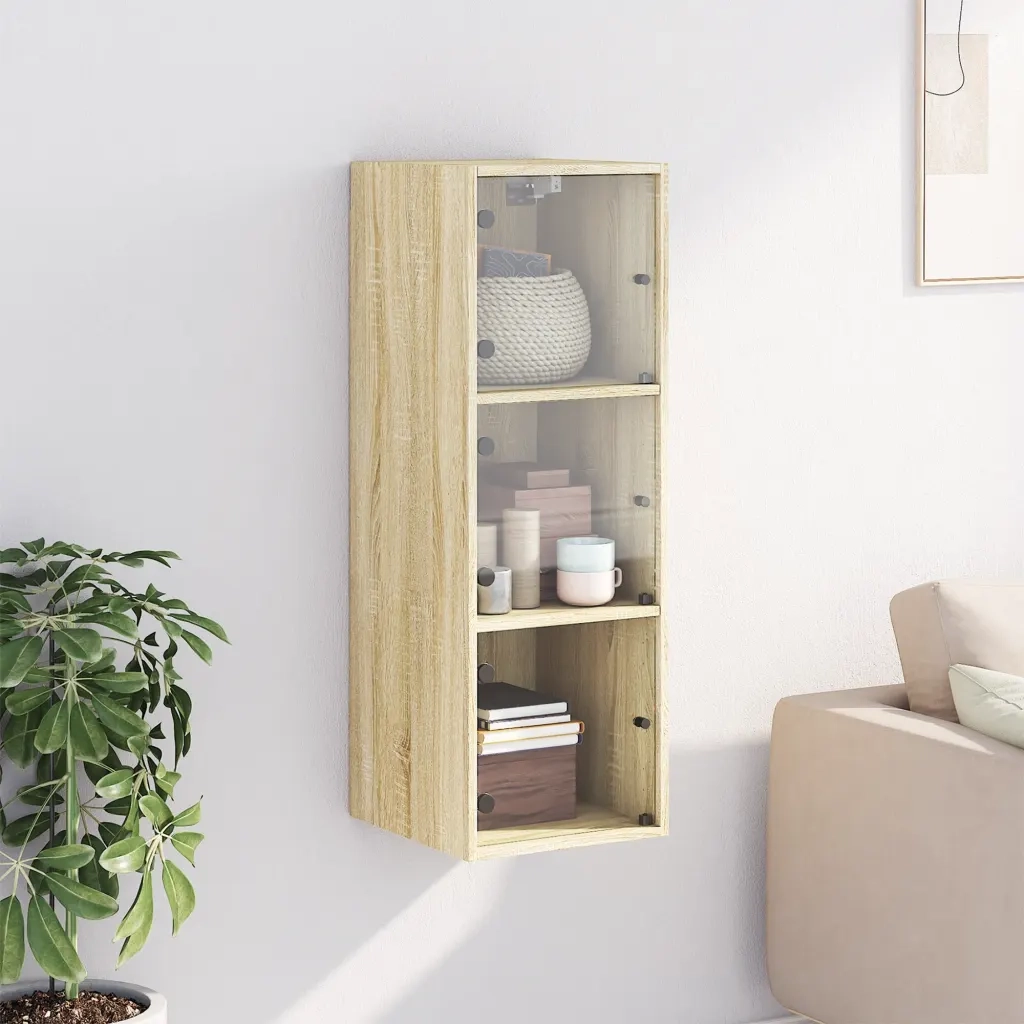 Mobile a Muro con Ante in Vetro Rovere Sonoma 35x37x100 cmcod mxl 87155