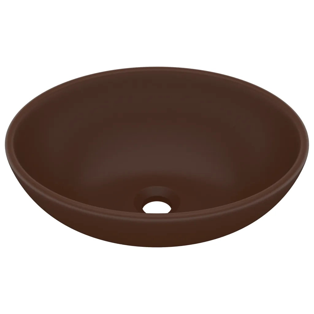 Lavandino Lusso-Lavabo-Lavello Ovale Marrone Scuro Opaco 40x33 cm in Ceramica