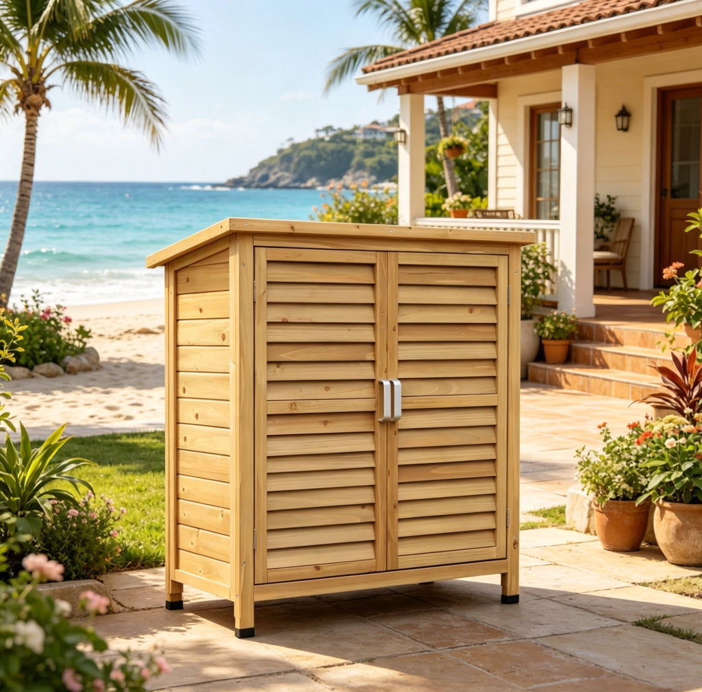 Armadio da giardino in legno di abete giallo con tetto impermeabile; 87x46;5x96;5 cm