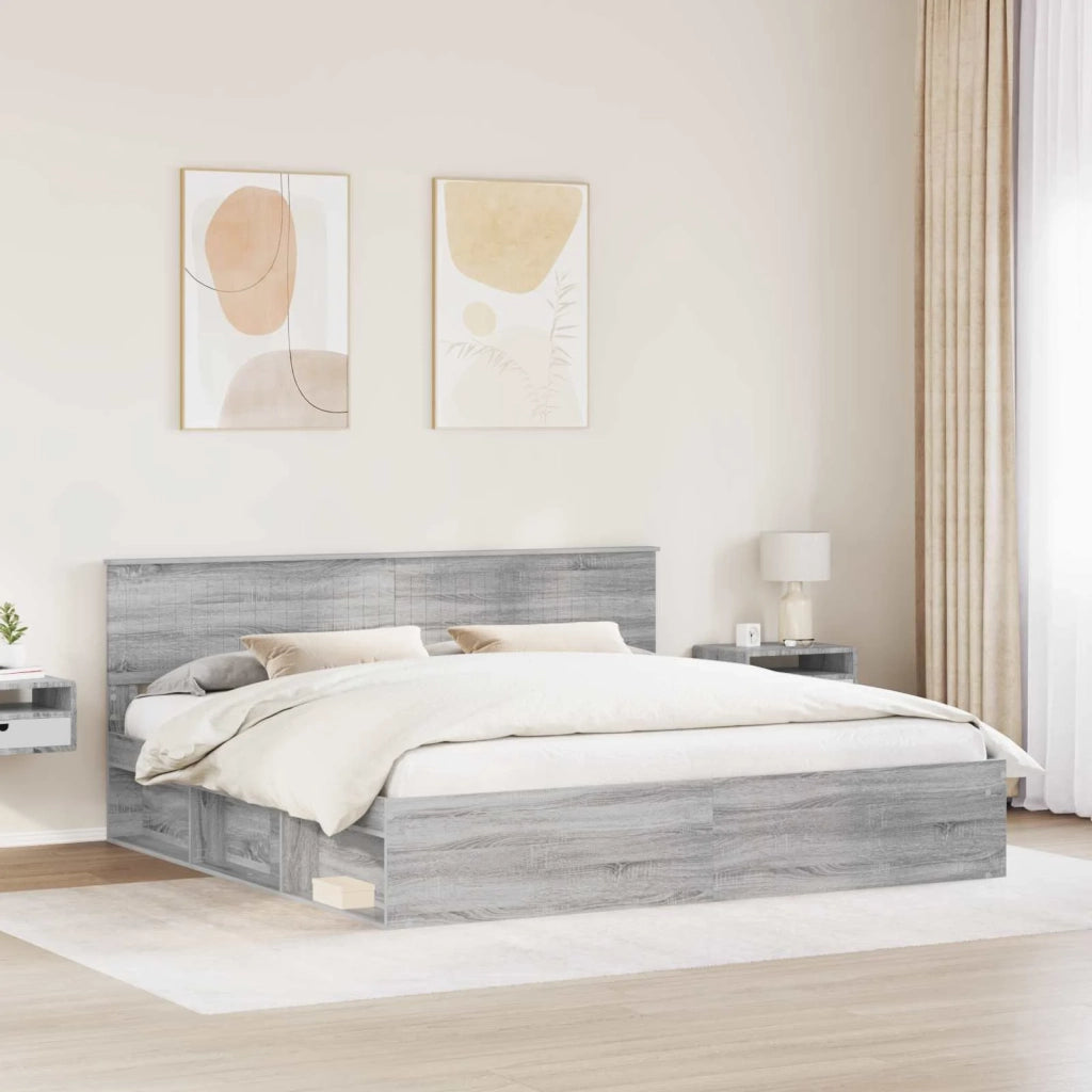 Letto matrimoniale | Letto per adulti | Struttura del letto Grigio Sonoma 200 x 200 cm Pino massello