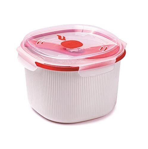 Snips 000849 Cuociriso a Vapore per Microonde 2,7 L con Vassoio e Spatola colore Rosso Trasparente Bianco
