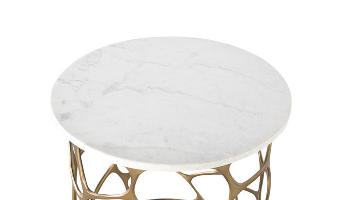 Tavolino da caffè in marmo e alluminio realizzato a mano.