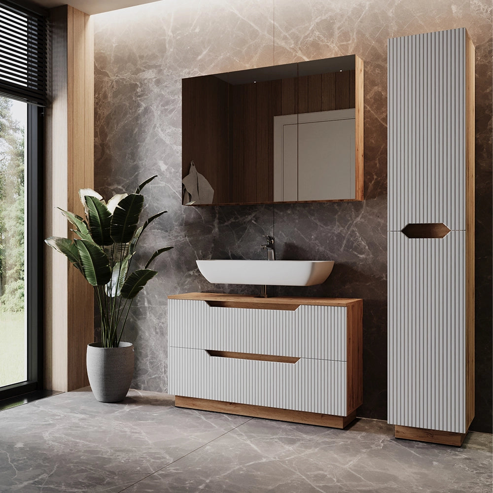 Vicco Set di mobili da bagno Rovere/bianco a strisce 3 parti