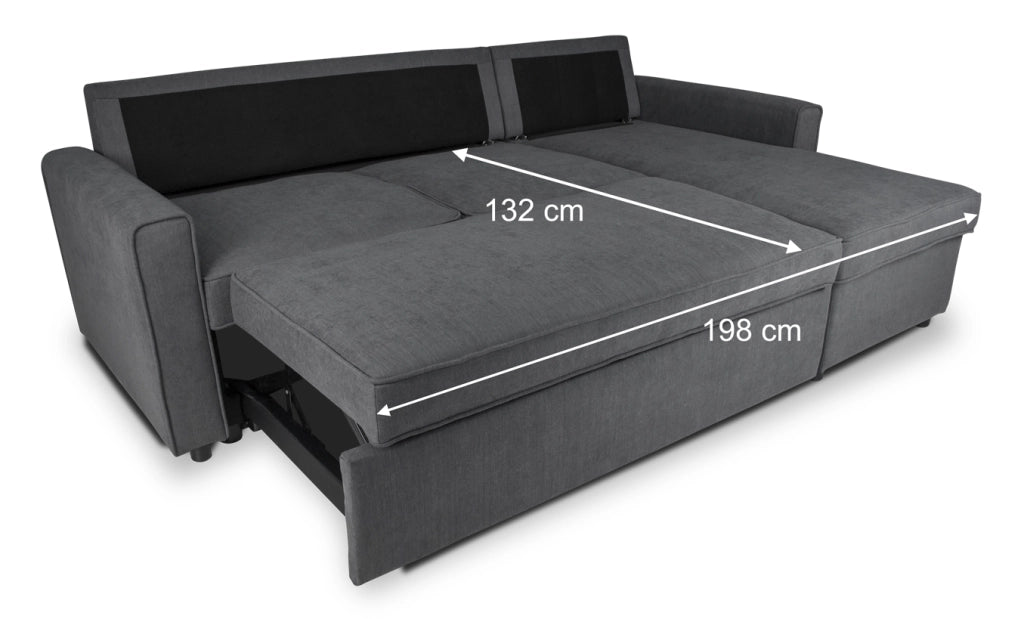 Divano letto angolare con contenitore, divano con chaise longue grigio scuro - Kennedy - DL-KE05CL