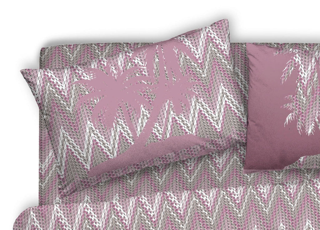Copripiumino Sacco Piumone Pensieri Delicati 100% Cotone Disegno Palma - Singolo - Rosa