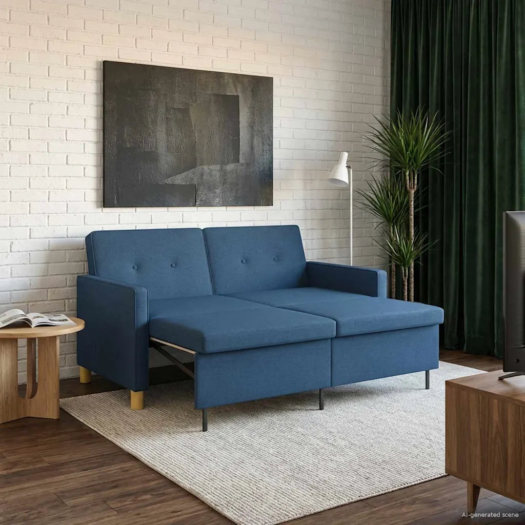 Divano Letto Estraibile Blu Tessuto
