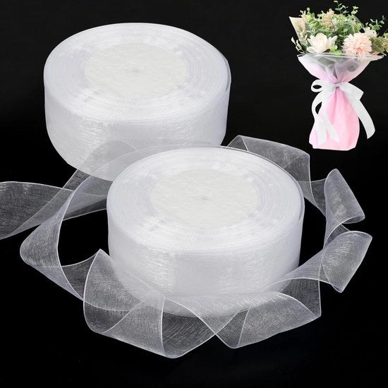 Organza-lint decorativo - Lint trasparente e brillante - Bianco - Ideale per matrimoni e feste