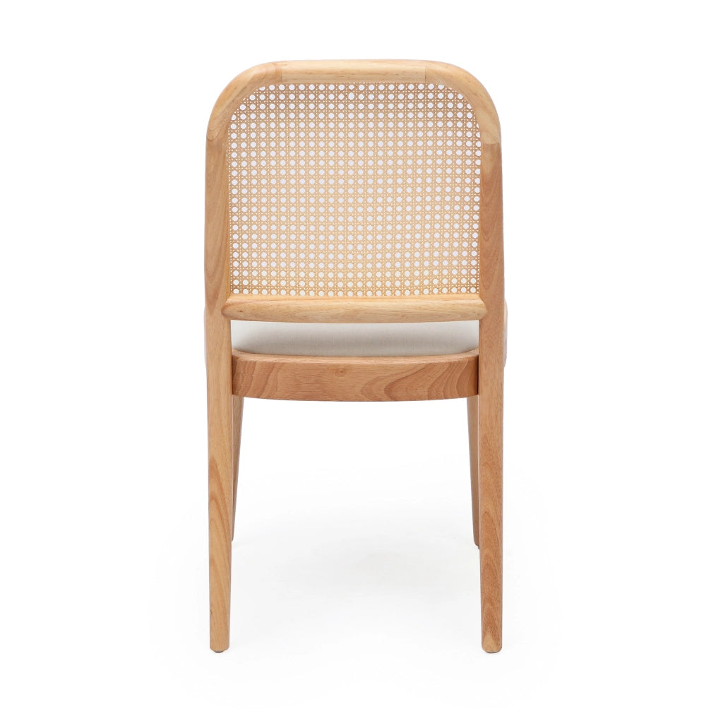 Set di 2 sedie da pranzo in legno massiccio con schienale in rattan e seduta in lino
