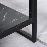 Tavolino da Caffè Nero, Tavolino Effetto Marmo con Ripiano Inferiore, da Soggiorno o Ufficio, Design Moderno, Telaio in Acciaio, 106x50x45cm, Nero